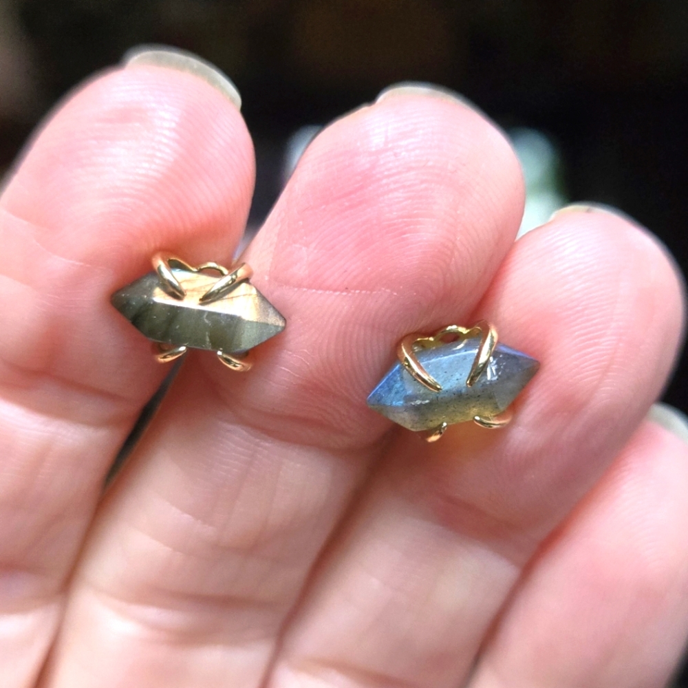 Labradorite Natural 4k Point Sterling & Gold Earrings